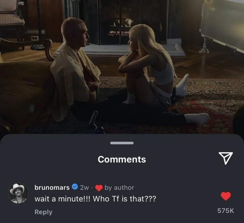 Bruno humorously commented, “wait a minute!!! Who Tf is that???” on a photo of Rosé with Evan Mock.