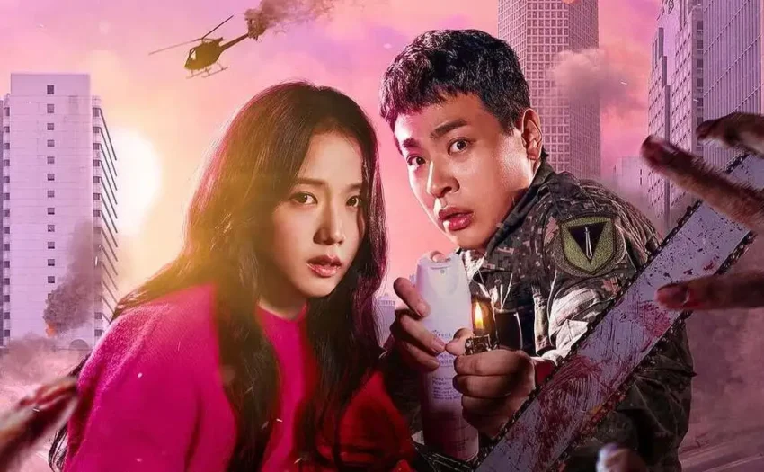 Jisoo plays Yeong-ju in Newtopia, a zombie comedy breaking viewership records on Coupang Play. The show blends romance, humor, and action as Yeong-ju and her soldier boyfriend Jae-yoon fight to reunite in a zombie-infested Seoul.